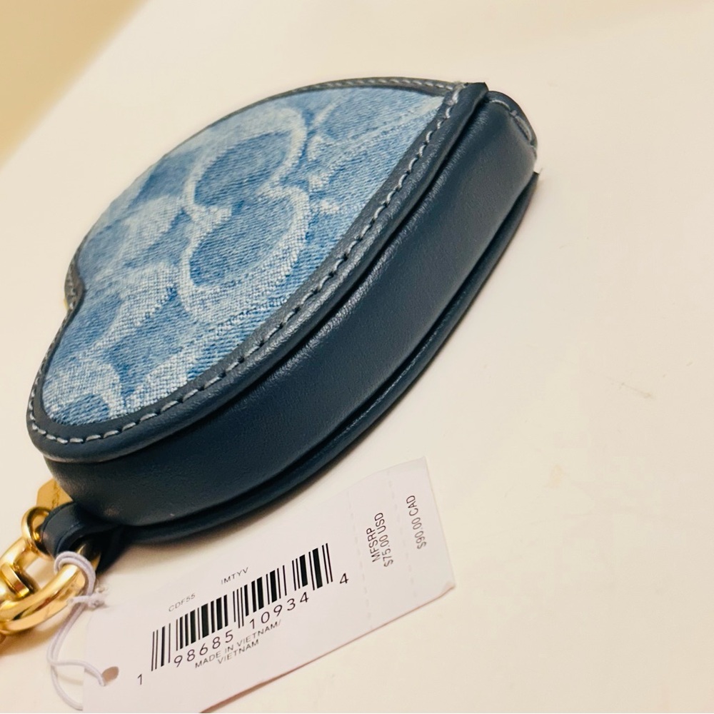 Coach Denim Blue Heart Keychain/ Bag Charm/ Wallet - Picture 3 of 15
